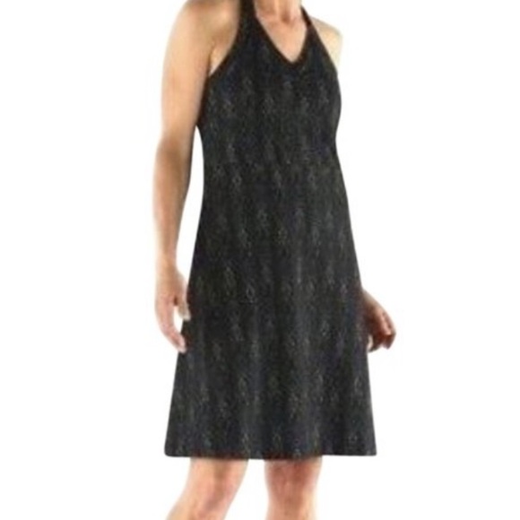 Merrell Black Midi Abstract Dress Opti Wick Printed Strappy Back Halter Size XS - Picture 1 of 15